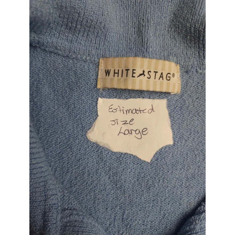 White Stag Blue Knit Polo Sweater Collared 3/4 Sleeve Large Womens